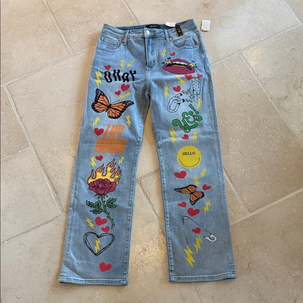 Graphic Light Blue Boot Cut Jeans